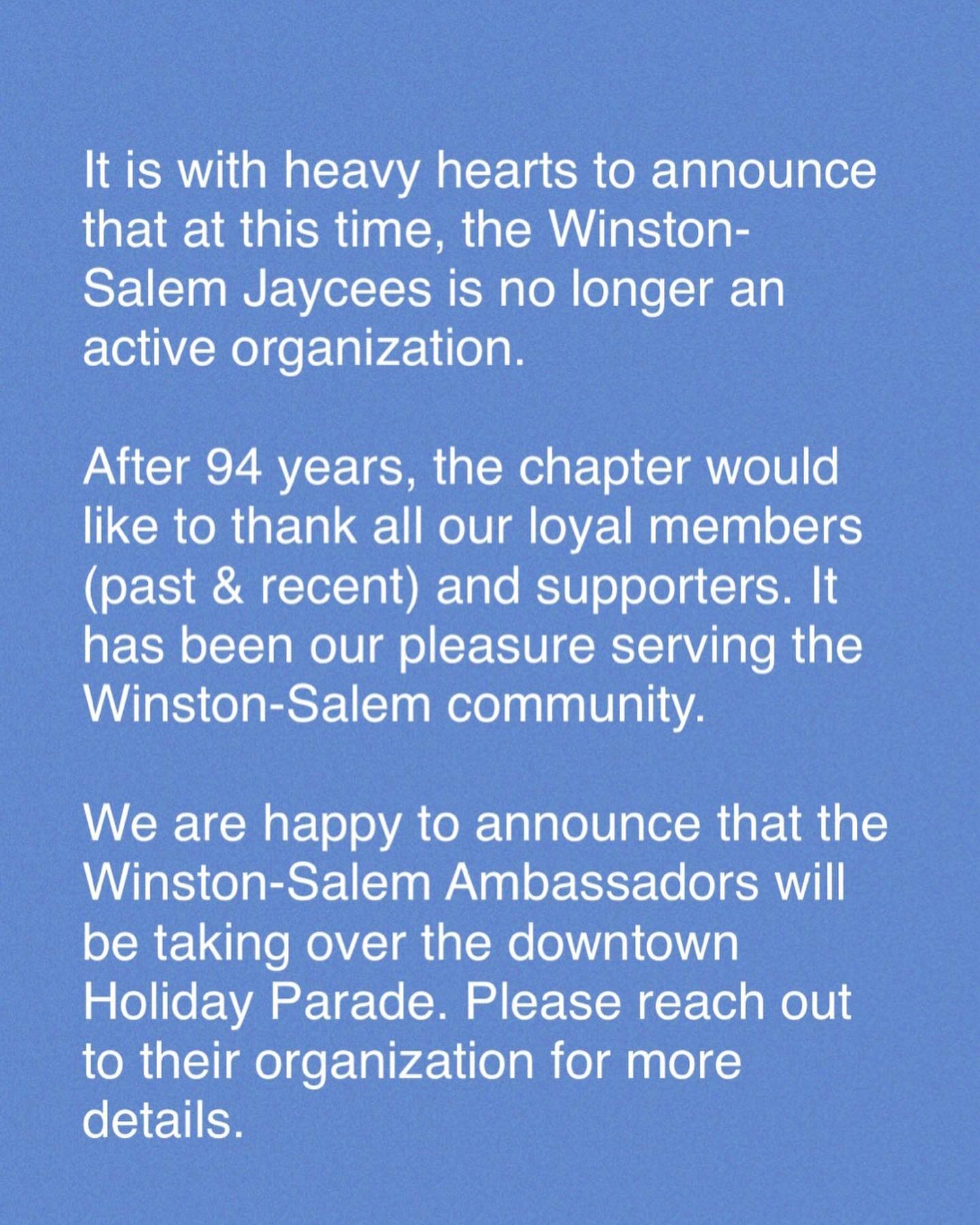 Winston-Salem Jaycees is no longer an active organization